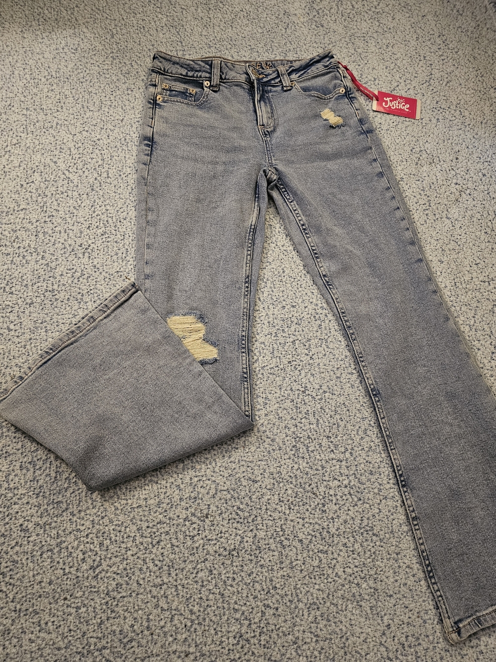 Justice Girls' Light Wash Distressed Flare Jeans